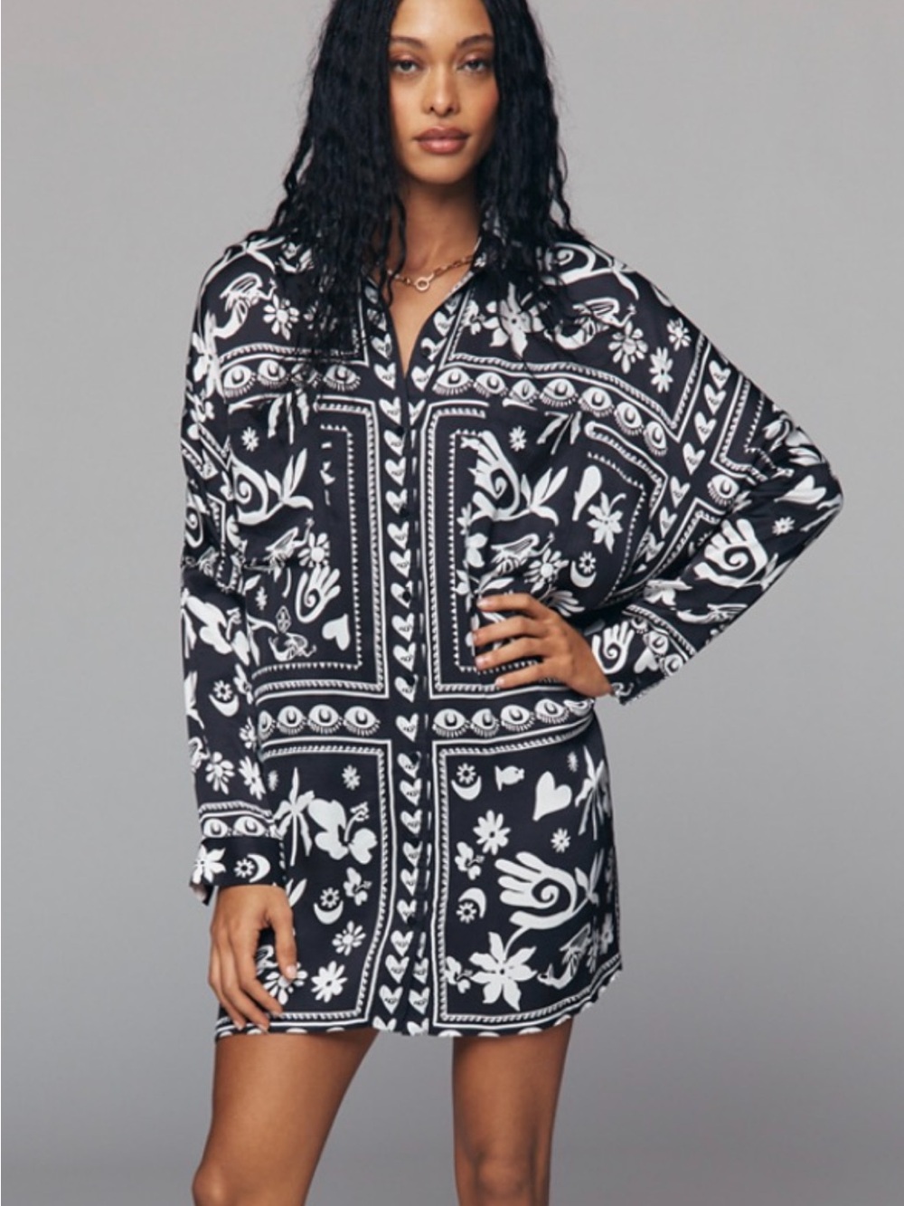 Anthropologie Corey Lynn Calter Long-Sleeve Printed Mini Shirtdress Large NWT